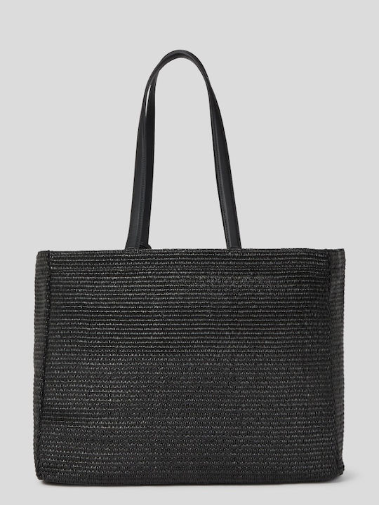 Signature Straw Women's Shoulder Bag Black