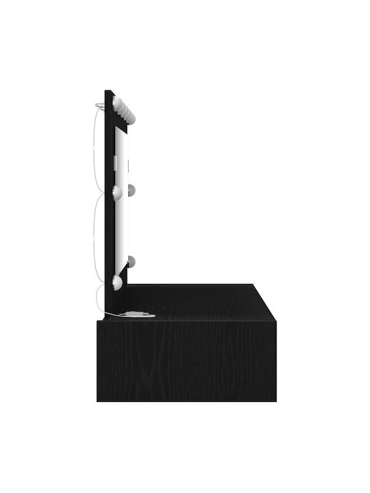Masuta De Toaleta De Perete Din Lemn Negru Stejar Cu Oglindă 100x40x70cm