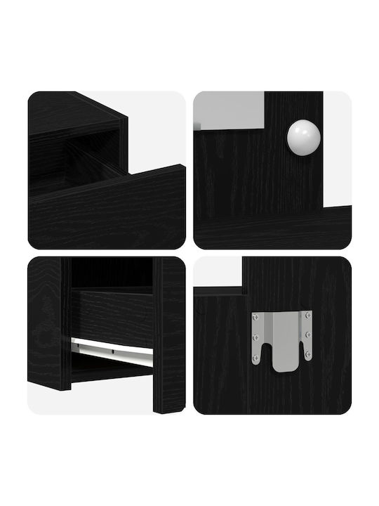 Masuta De Toaleta De Perete Din Lemn Negru Stejar Cu Oglindă 100x40x70cm