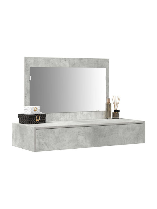 Wandmontage Schminktisch Schlafzimmer Holz Grau Beton mit Spiegel 100x40x70cm