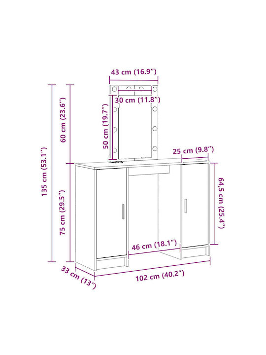 Bodenstehende Schminktisch Schlafzimmer Holz Schwarz mit Spiegel 102x33x135cm