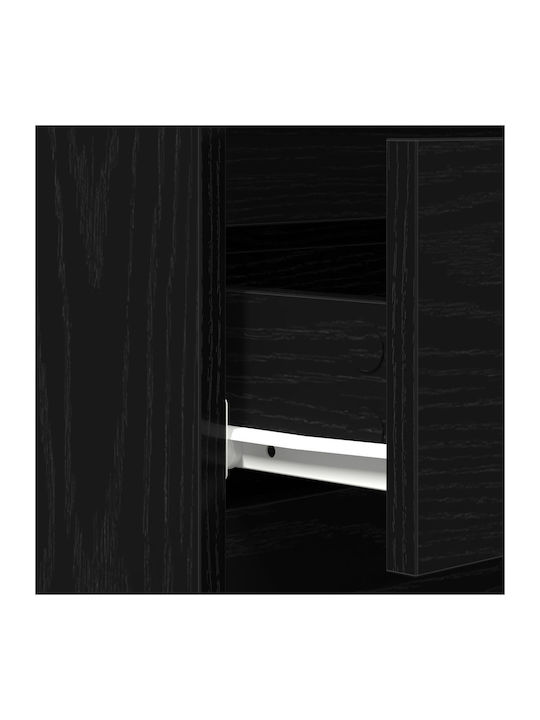 Wooden Chest of Drawers Black Velvet-Black Metal 60x35x70cm