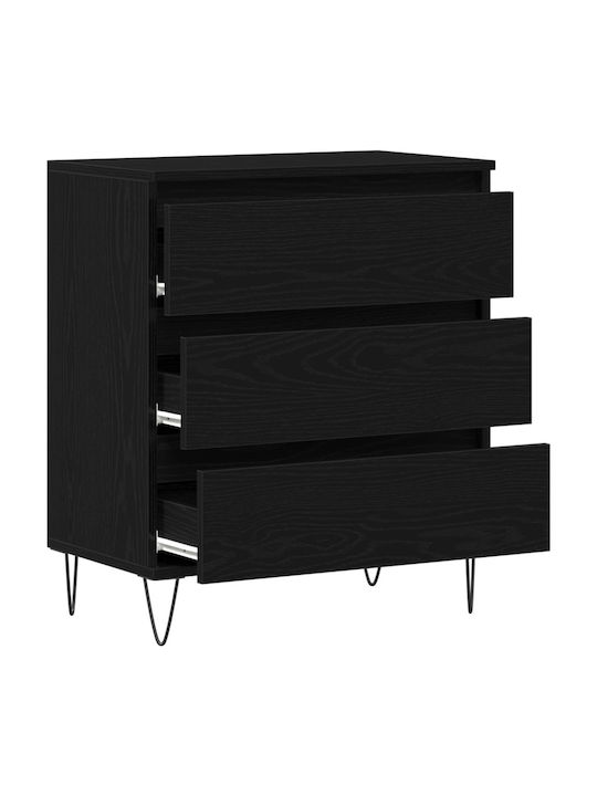 Wooden Chest of Drawers Black Velvet-Black Metal 60x35x70cm