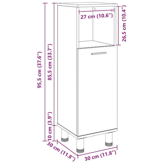 vidaXL Cabinet de baie L30xA30xÎ95cm Stejar