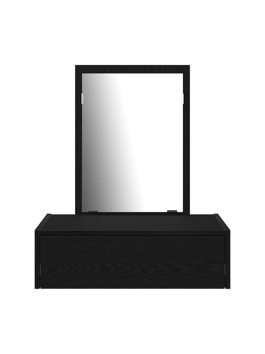 Wall-Mounted Makeup Dressing Table Wooden Black Oak with Mirror 60x40x70cm