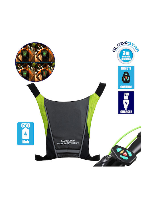 GloboStar Cycling Safety Vest Black με Φωτεινή Σήμανση Led