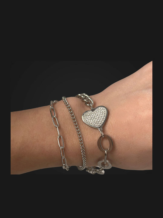 Women's Chain Bracelet with Heart Design made of Stainless Steel 15.5cm 0102 Silver
