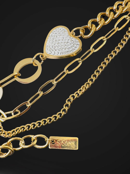 Women's Chain Bracelet with Heart Design in Gold Plated Stainless Steel 15.5cm