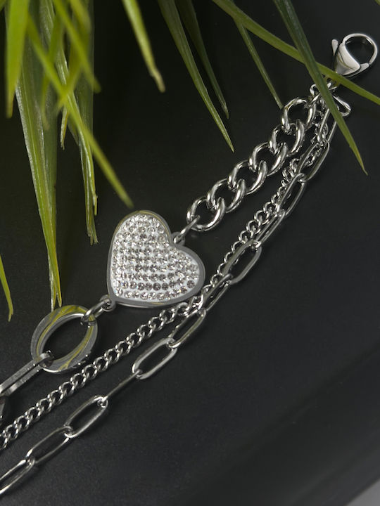 Women's Chain Bracelet with Heart Design made of Stainless Steel 15.5cm 0102 Silver
