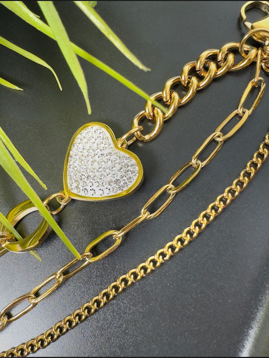 Women's Chain Bracelet with Heart Design in Gold Plated Stainless Steel 15.5cm