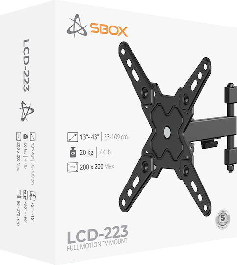 Sbox LCD-223-2 Βάση Τηλεόρασης Τοίχου με Βραχίονα έως 43"