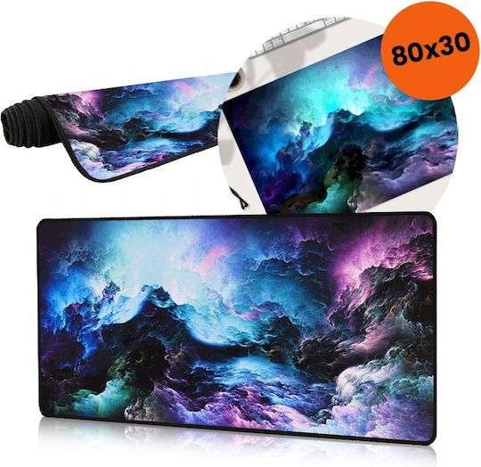 Green Purple Clouds Gaming Mouse Pad Non-slip Rubber Base Stitched Edges 40x90 Cm