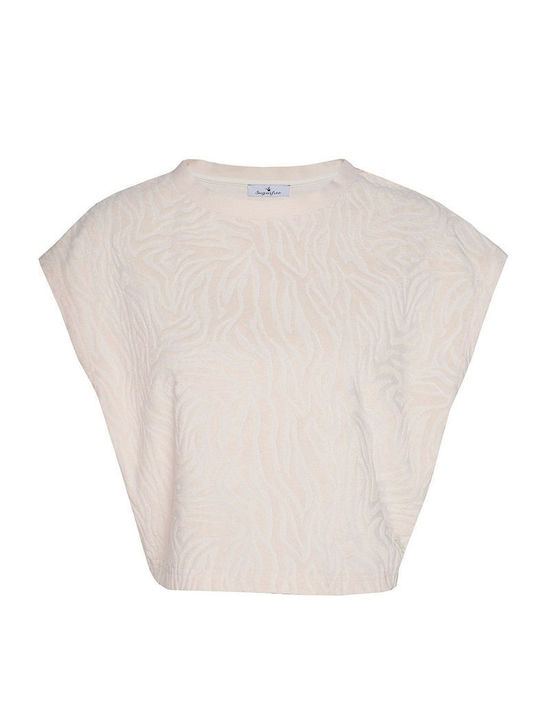 Damen Crop Top Baumwolle Kurzarm White
