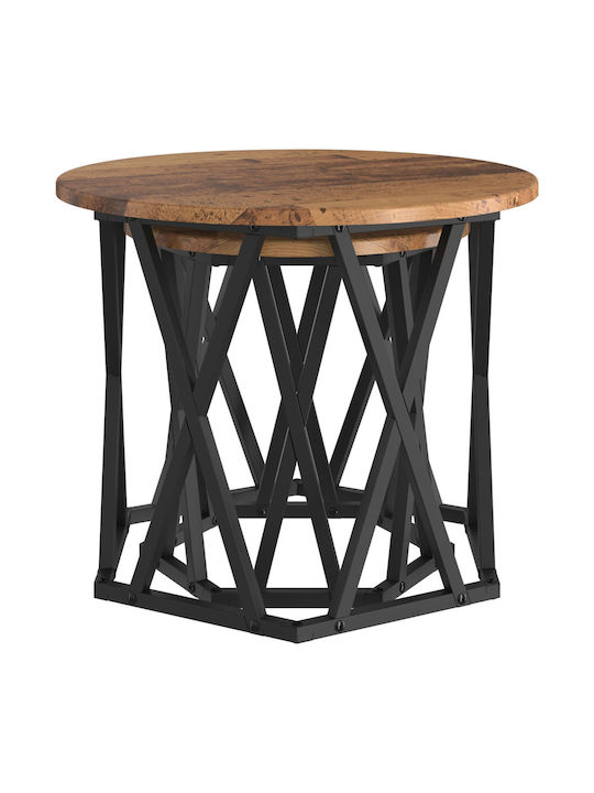 Round Side Coffee Table Made of Solid Wood Brown 2 Pieces W50xL50xH40cm