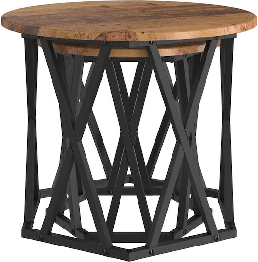 Round Side Coffee Table Made of Solid Wood Brown 2 Pieces W50xL50xH40cm
