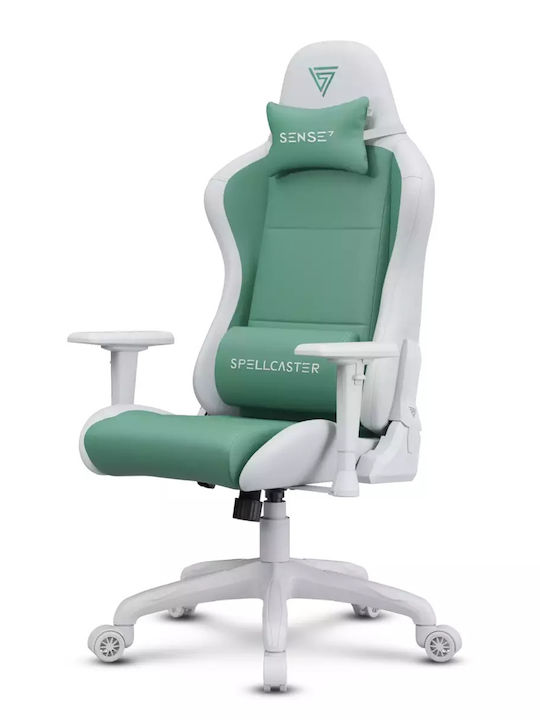SENSE7 Spellcaster FUKU Artificial Leather Gaming Chair with Adjustable Arms White/Green