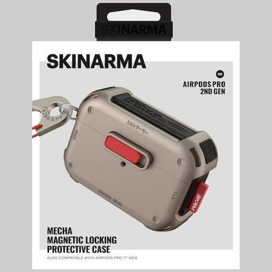 Skinarma Mecha Case Plastic with Hook in Gold color for Apple AirPods Pro 2