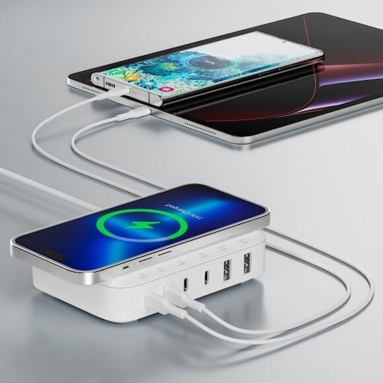 4Smarts Βάση Φόρτισης GaN με 2 Θύρες USB-A και 4 Θύρες USB-C 100W Power Delivery σε Λευκό χρώμα (7in1)
