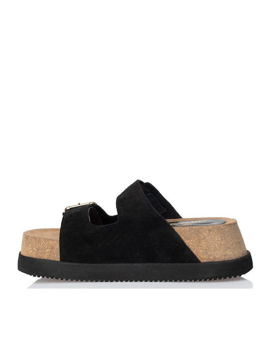 Leather Women's Flat Sandals in Black Color