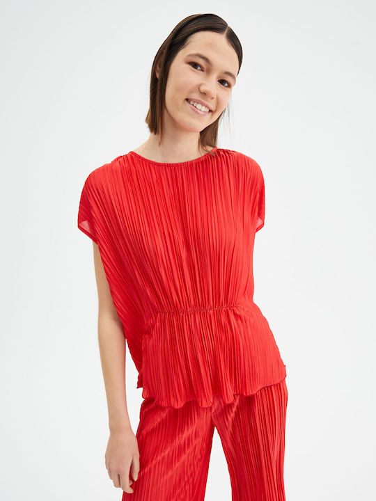 Damen Bluse Ärmellos Red