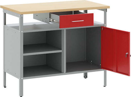 Vidaxl Desk Closed Door Red 100x55x85 cm Steel Grey