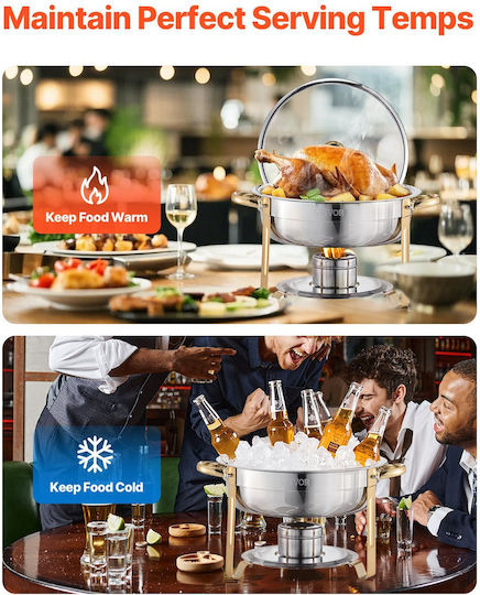 Vevor 5 Qt 4er-Pack Rundes Buffet-Set in voller Größe aus Edelstahl