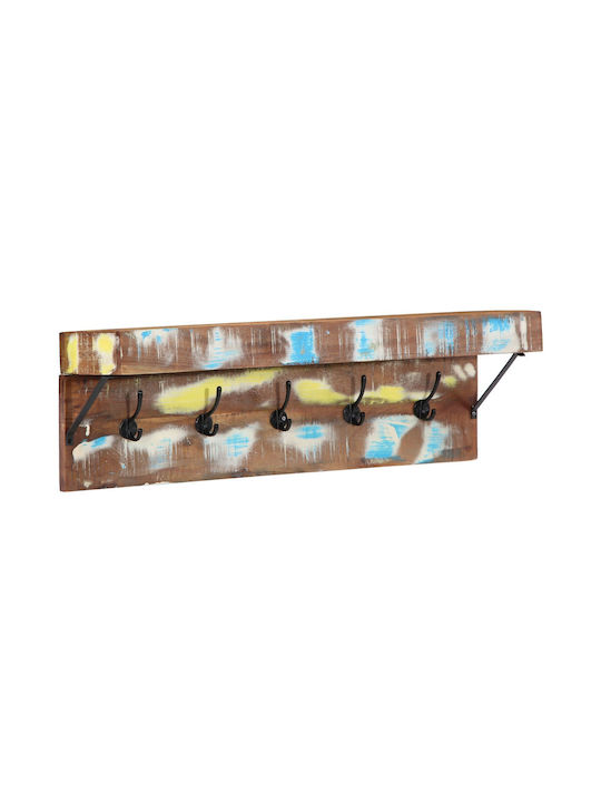 vidaXL Wooden Wall Hanger 10 Hooks Brown 73x19x23cm