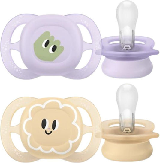 Philips Ultra Start Orthodontic Pacifiers Silicone Night Purple & Yellow for 0-2 months 2pcs