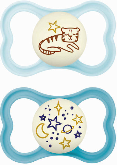 Mam Supreme Night Orthodontic Pacifiers Silicone Night Whale / Penguin - Blue / Ciel for 6+ months 2pcs