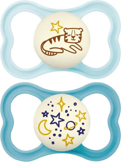 Mam Supreme Night Orthodontic Pacifiers Silicone Night Whale / Penguin - Blue / Ciel for 6+ months 2pcs