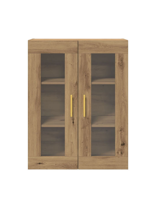 Wall Living Room Display Cabinet made of Particleboard with Glass Artisan Oak 69.5x34x90cm
