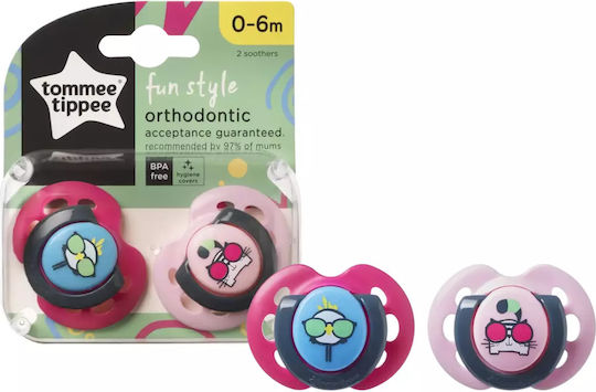 Tommee Tippee Fun Orthodontic Pacifiers Silicone Cat / Bird - Fuchsia / Pink for 0-6 months 2pcs