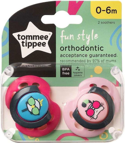 Tommee Tippee Fun Orthodontic Pacifiers Silicone Cat / Bird - Fuchsia / Pink for 0-6 months 2pcs