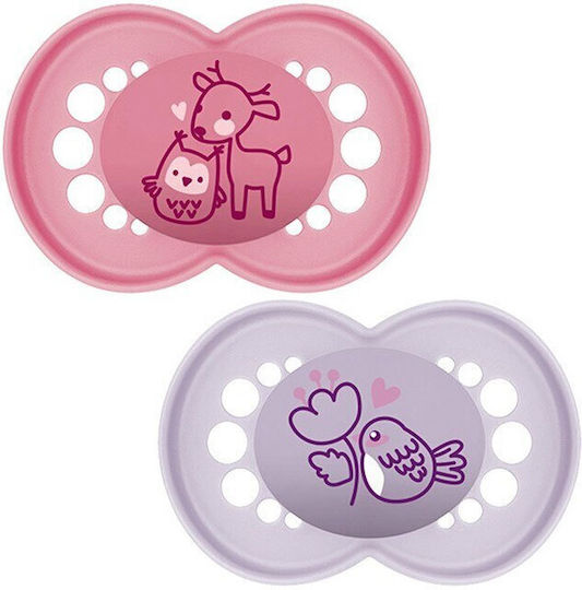 Mam Original Orthodontic Pacifiers Silicone Fawn/Bird - Pink/Purple for 16+ months 2pcs