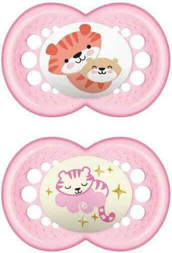 Mam Orthodontic Pacifiers Silicone Night Pink Tiger for 16+ months 2pcs