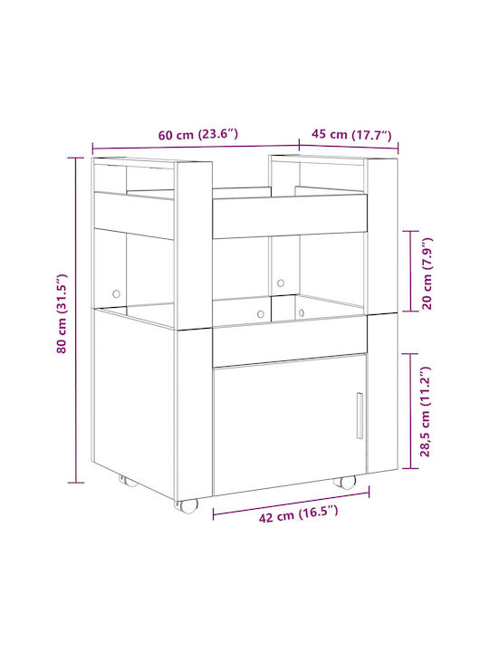 vidaXL Wooden Kitchen Trolley 3 Tiers Brown 60x45x80cm