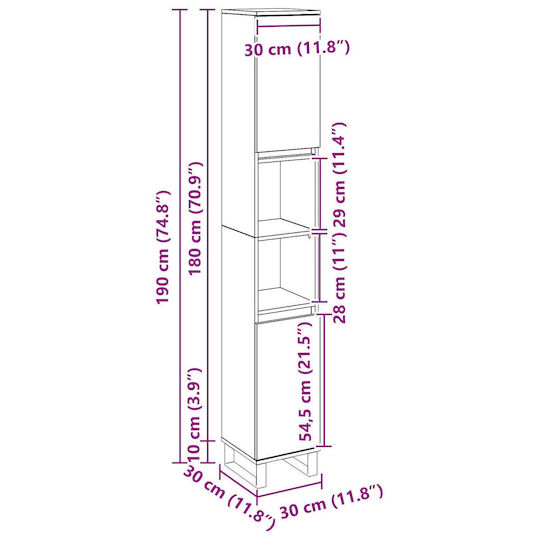 vidaXL Στήλη Μπάνιου Δαπέδου Μ30xΒ30xΥ190cm Μαύρη