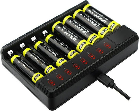 Beline USB Φορτιστής 8 Μπαταριών Μεγέθους AA/AAA