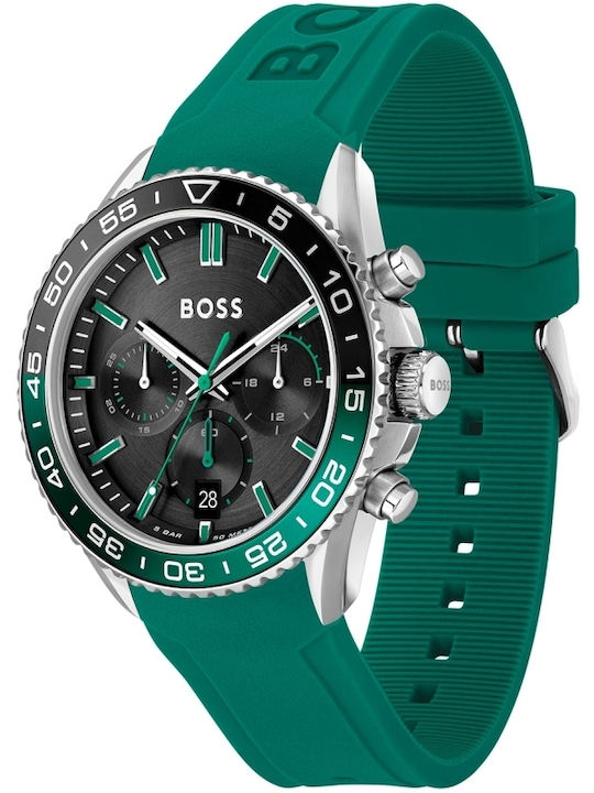 Boss Runner Men's Watch 44mm Chronograph Battery with Turquoise Rubber Strap