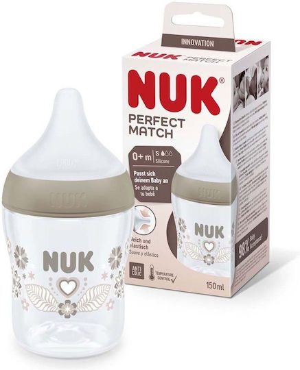 Nuk Πλαστικό Μπιμπερό Perfect Match Κατά των Κολικών με Θηλή Σιλικόνης για 0+ μηνών Γκρι 150ml