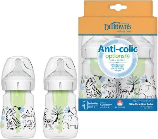 Dr. Brown's Plastic Baby Bottle Anti-Colic with Silicone Nipple for 0+, 0+ m, months 150ml 2pcs