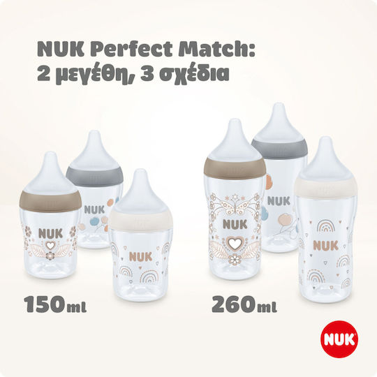 Nuk Plastic Baby Bottle Perfect Match Anti-Colic with Silicone Nipple for 3+ months Gray 260ml