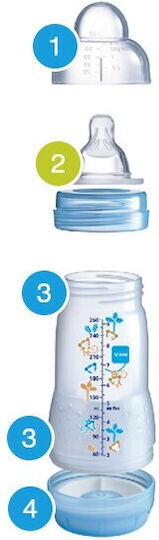 Mam Plastic Baby Bottle Easy Start Anti-Colic with Silicone Nipple for 2+ months Beige Animals - Beige 260ml