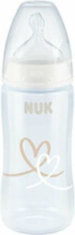 Nuk Πλαστικό Μπιμπερό First Choice Plus Temperature Control Κατά των Κολικών με Θηλή Σιλικόνης για 0-6 μηνών Λευκό Καρδούλες - Λευκό 300ml