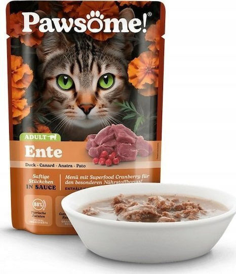 Pawsome Υγρή Τροφή για Ενήλικες Γάτες σε Φακελάκι με Πάπια 85gr