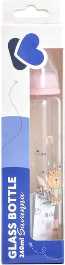 Kikka Boo Glass Baby Bottle Anti-colic with Silicone Teat for 3+ Months Pink Savanna 240ml