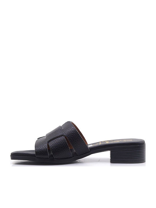 Leather Mules with Low Heel in Black Color