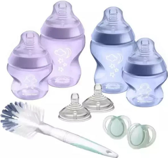 Tommee Tippee Σετ Πλαστικά Μπιμπερό Closer to Nature Newborn Starter Set Κατά των Κολικών με Θηλή Σιλικόνης για 0+ μηνών Ροζ 260ml 9τμχ