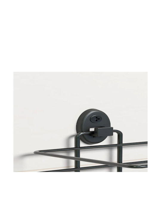 Femmit Wall-Mounted Metal Snap-On Bathroom Shelf 3 Shelves 4 Hooks 10x25x48 Cm Electrostatic Black Matte Finish