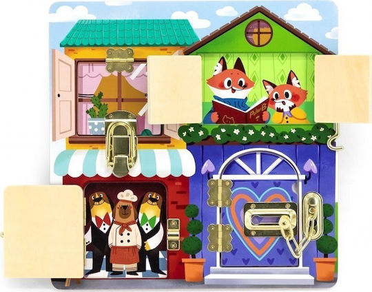 Viga Toys Board Lock And Latch House Montessori Montessori Joc Educațional de Cunoștințe din Lemn pentru 1,5+ ani Ani